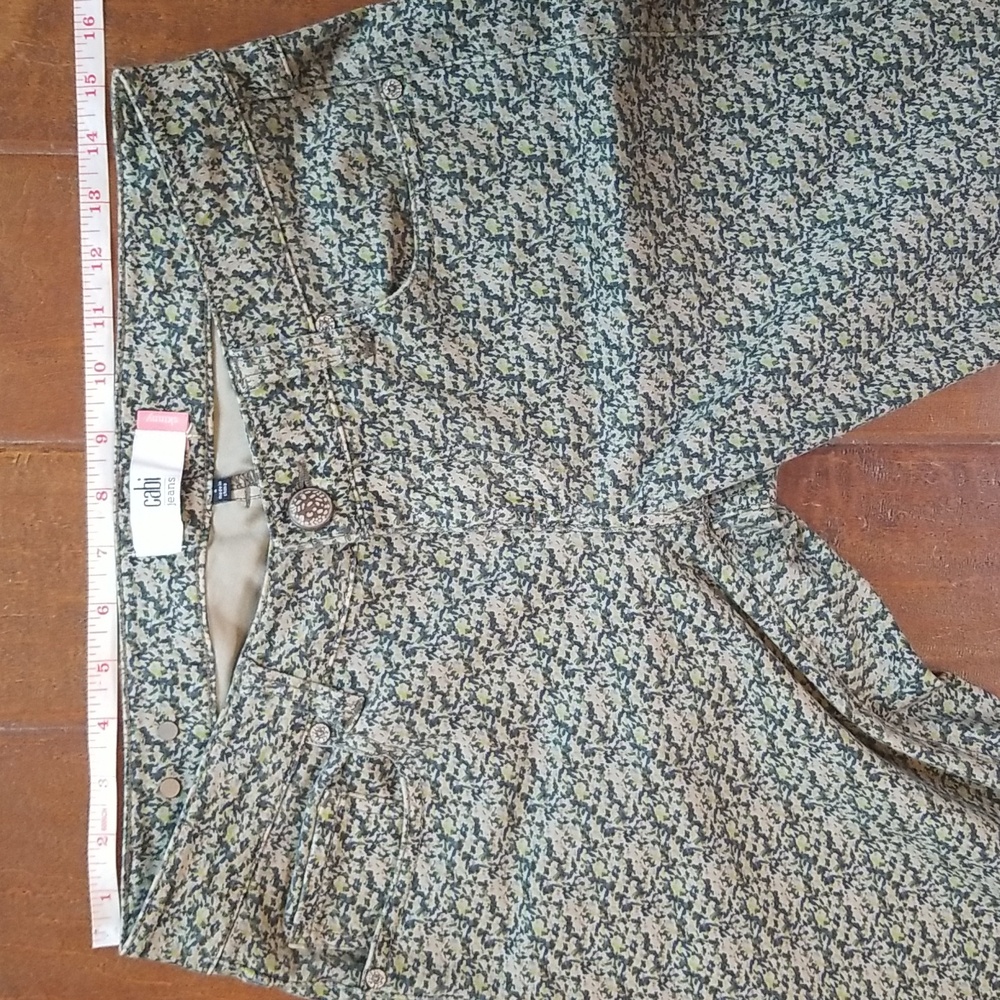 Cabi Womens Ditsy Olive Green Stretch Skinny Jean's Size 4 - Picture 4 of 13